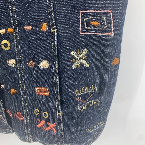Chico's womens 2 large vest denim embroidered jewels southwest sleeveless - Picture 2 of 7